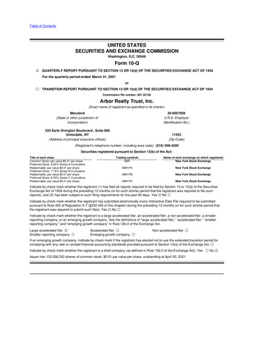 Vorschaubild Arbor Realty Trust
 10-Q Quartalsbericht 2021 