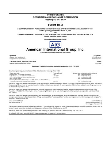 Miniature American International Group 10-Q Rapport trimestriel 2021 
