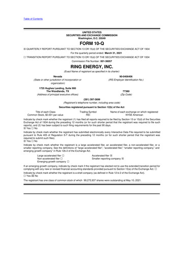 Vorschaubild Ring Energy
 10-Q Quartalsbericht 2021 