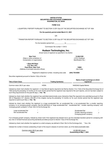Thumbnail Hudson Technologies 10-Q Quarterly Report FY2021 