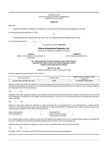 Vorschaubild China Automotive Systems 10-Q Quartalsbericht 2021 