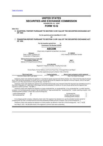 Thumbnail AECOM 10-Q Quarterly Report FY2021 