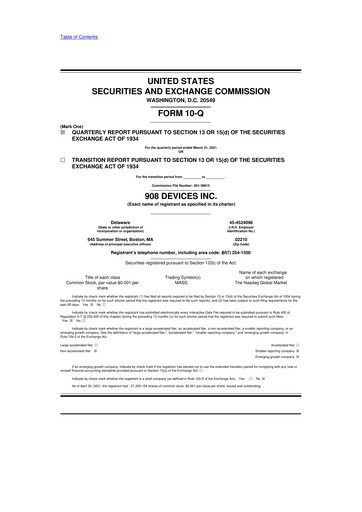 Miniature 908 Devices 10-Q Rapport trimestriel 2021 