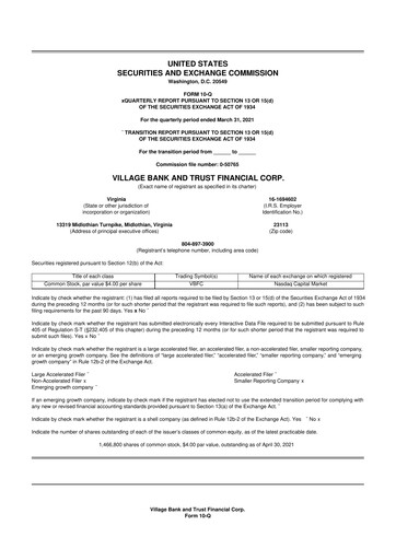 Thumbnail Village Bank and Trust Financial 10-Q Quarterly Report FY2021 