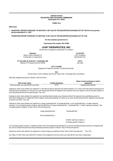 Thumbnail Leap Therapeutics
 10-Q Quarterly Report FY2021 
