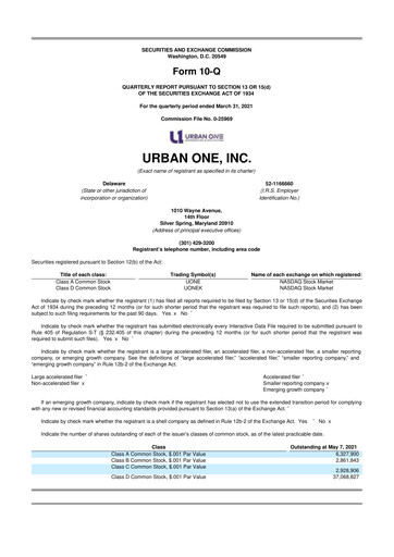 Thumbnail Urban One
 10-Q Quarterly Report FY2021 