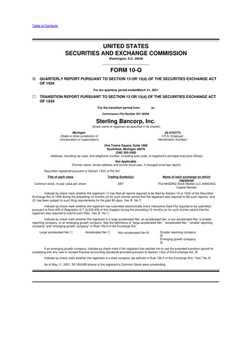 Thumbnail Sterling Bancorp 10-Q Quarterly Report FY2021 