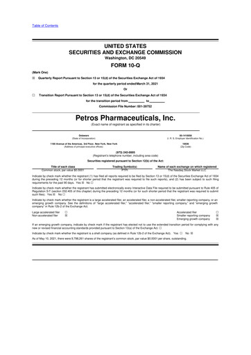 Thumbnail Petros Pharmaceuticals 10-Q Quarterly Report FY2021 