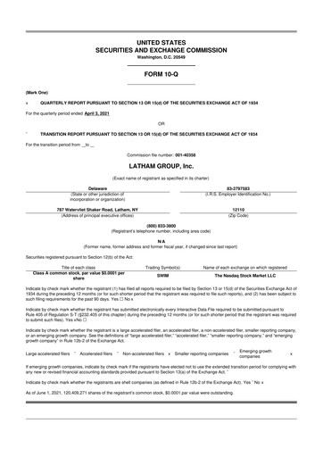 Vorschaubild Latham Group 10-Q Quartalsbericht 2021 
