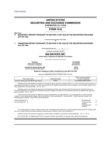 Miniature 908 Devices 10-Q Rapport trimestriel 2021 