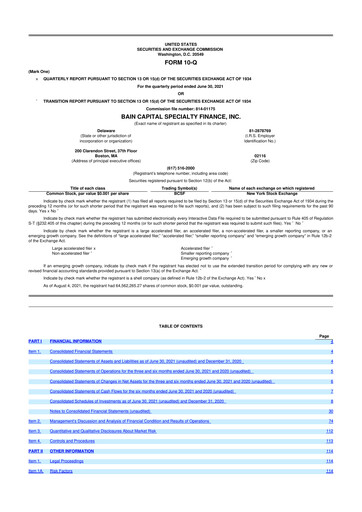 Thumbnail Bain Capital Specialty Finance
 10-Q Quarterly Report FY 