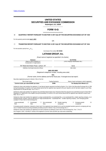 Vorschaubild Latham Group 10-Q Quartalsbericht 2021 