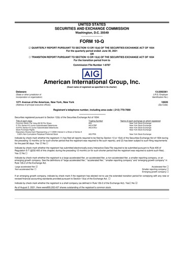 Miniature American International Group 10-Q Rapport trimestriel 2021 