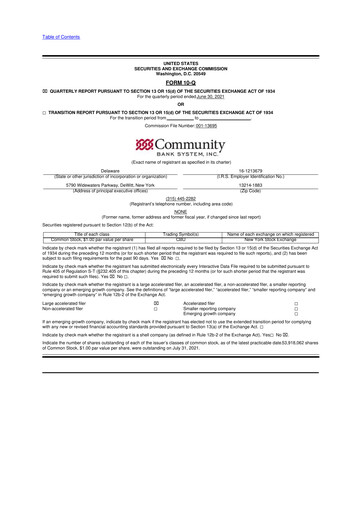 Thumbnail Community Financial System 10-Q Quarterly Report FY2021 