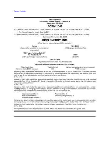 Vorschaubild Ring Energy
 10-Q Quartalsbericht 2021 