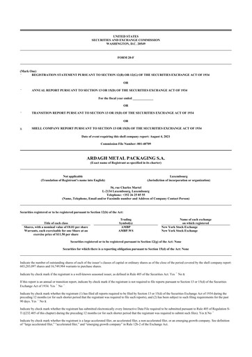 Miniature Ardagh Metal Packaging 20-F Rapport annuel 