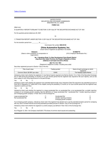 Vorschaubild China Automotive Systems 10-Q Quartalsbericht 2021 