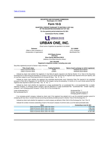 Thumbnail Urban One
 10-Q Quarterly Report FY2021 