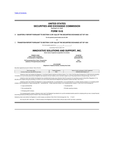 Thumbnail Innovative Solutions and Support 10-Q Quarterly Report FY2021 
