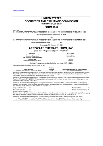 Vorschaubild Aerovate Therapeutics 10-Q Quartalsbericht 2021 