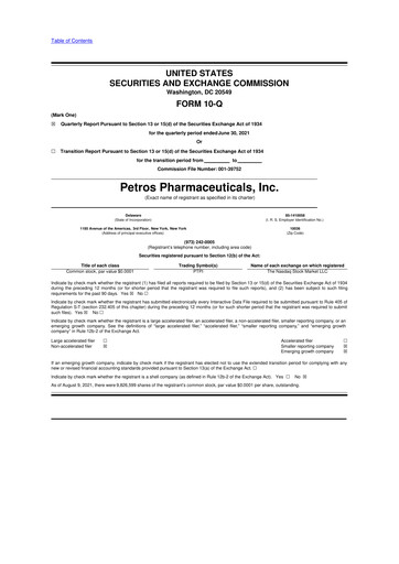 Thumbnail Petros Pharmaceuticals 10-Q Quarterly Report FY2021 