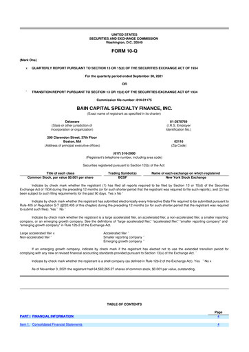 Thumbnail Bain Capital Specialty Finance
 10-Q Quarterly Report FY 