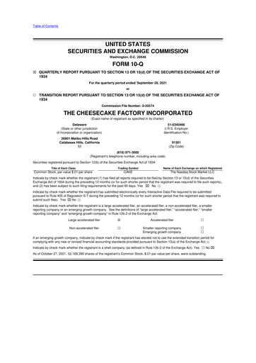 Vorschaubild The Cheesecake Factory
 10-Q Quartalsbericht 2021 