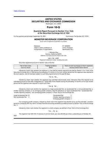 Thumbnail Monster Beverage 10-Q Quarterly Report FY2021 