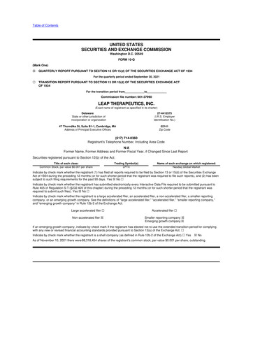 Thumbnail Leap Therapeutics
 10-Q Quarterly Report FY2021 