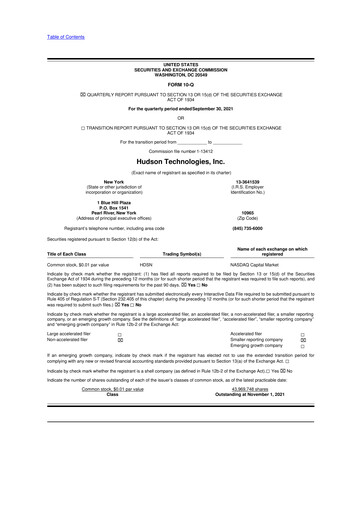 Thumbnail Hudson Technologies 10-Q Quarterly Report FY2021 