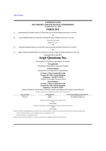 Vorschaubild Arqit Quantum 20-F Jahresbericht 2021