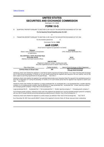 Thumbnail AAR 10-Q Quarterly Report FY2022 
