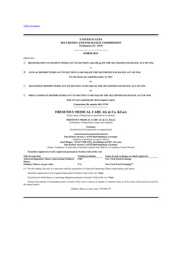 Thumbnail Fresenius Medical Care 20-F Annual Report 2021