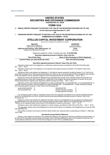 Thumbnail Stellus Capital Investment Corporation 10-K Annual Report 