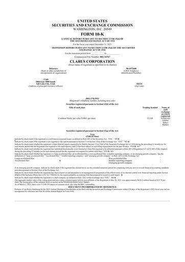 Vorschaubild Clarus
 10-K Jahresbericht 2021