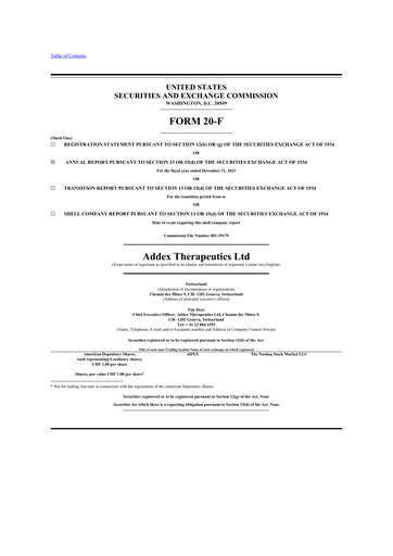 Thumbnail Addex Therapeutics 20-F Annual Report 2021