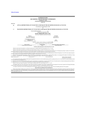 Miniature Leap Therapeutics
 10-K Rapport annuel 2021