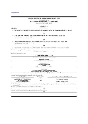 Thumbnail Telecom Argentina
 20-F Annual Report 2021