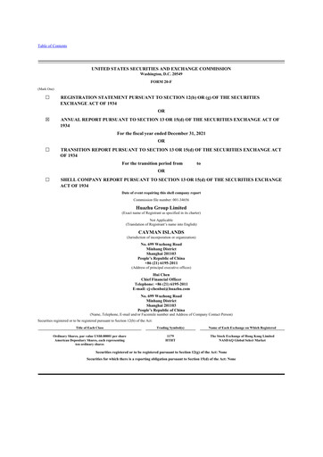 Thumbnail H World Group Limited 20-F Annual Report 2021