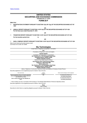 Thumbnail Niu Technologies 20-F Annual Report 2021