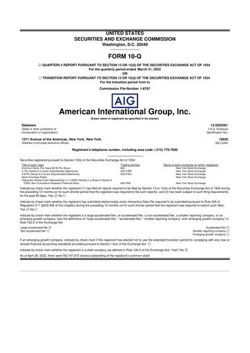 Miniature American International Group 10-Q Rapport trimestriel 2022 
