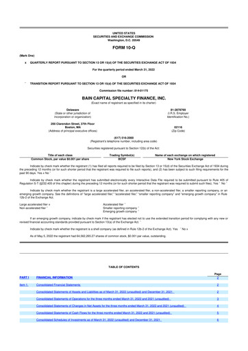 Thumbnail Bain Capital Specialty Finance
 10-Q Quarterly Report FY 