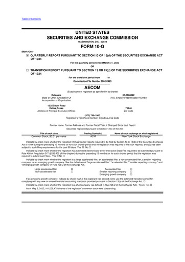 Thumbnail AECOM 10-Q Quarterly Report FY2022 