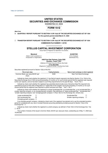 Thumbnail Stellus Capital Investment Corporation 10-Q Quarterly Report FY 
