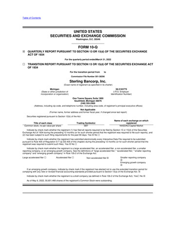Thumbnail Sterling Bancorp 10-Q Quarterly Report FY2022 