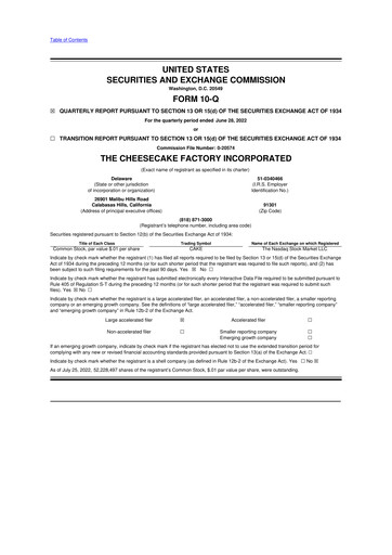 Vorschaubild The Cheesecake Factory
 10-Q Quartalsbericht 2022 