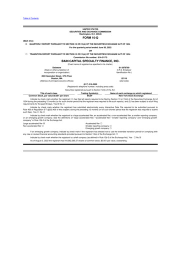 Thumbnail Bain Capital Specialty Finance
 10-Q Quarterly Report FY2022 