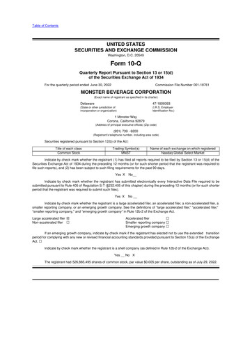 Thumbnail Monster Beverage 10-Q Quarterly Report FY2022 