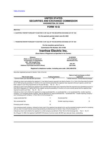 Miniature Ivanhoe Electric 10-Q Rapport trimestriel 2022 