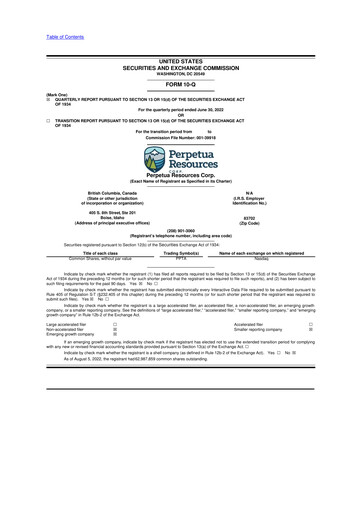 Miniature Perpetua Resources 10-Q Rapport trimestriel 2022 